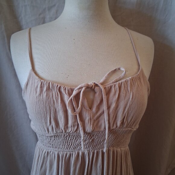 bluebell womens tan midi dress with adjustable straps. tie in front MEDIUM - Picture 2 of 6